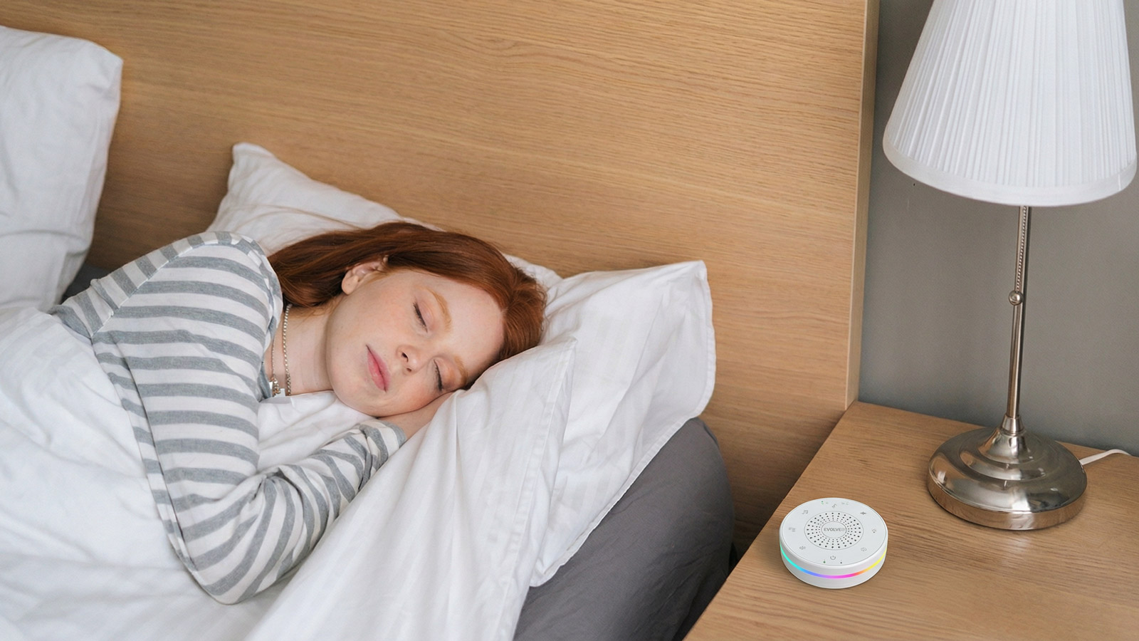 EVOLVEO Nubiloo – uspávací modul s bielym šumom, uspávankami a farebným svetlom na dobrú noc 