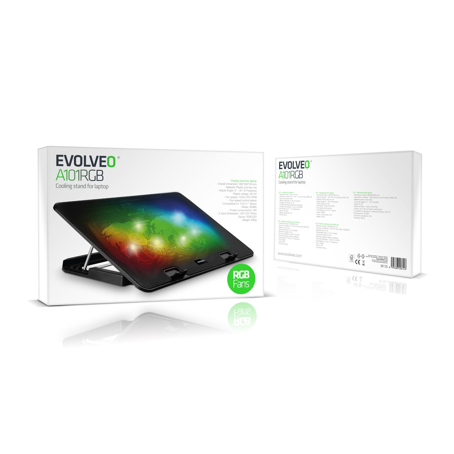 EVOLVEO A101RGB, chladiaca podložka pre notebook, 2x ventilátor, RGB podsvietenie 