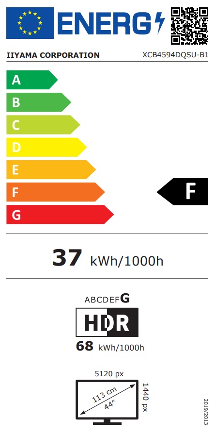 iiyama ProLite/ XCB4594DQSU-B1/ 44, 5"/ VA/ DQHD/ 75Hz/ 2ms/ Čierna/ 3R 
