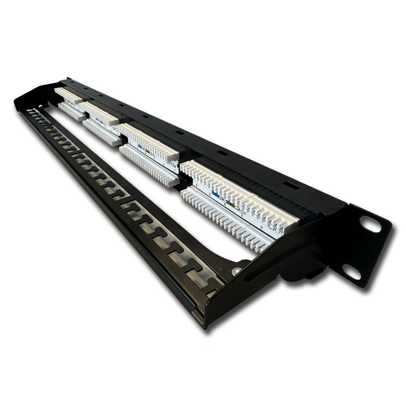 DATACOM Patch panel 19" UTP 24 port CAT5E DUAL 1U BK (4x6p) vyväzovacia lišta 