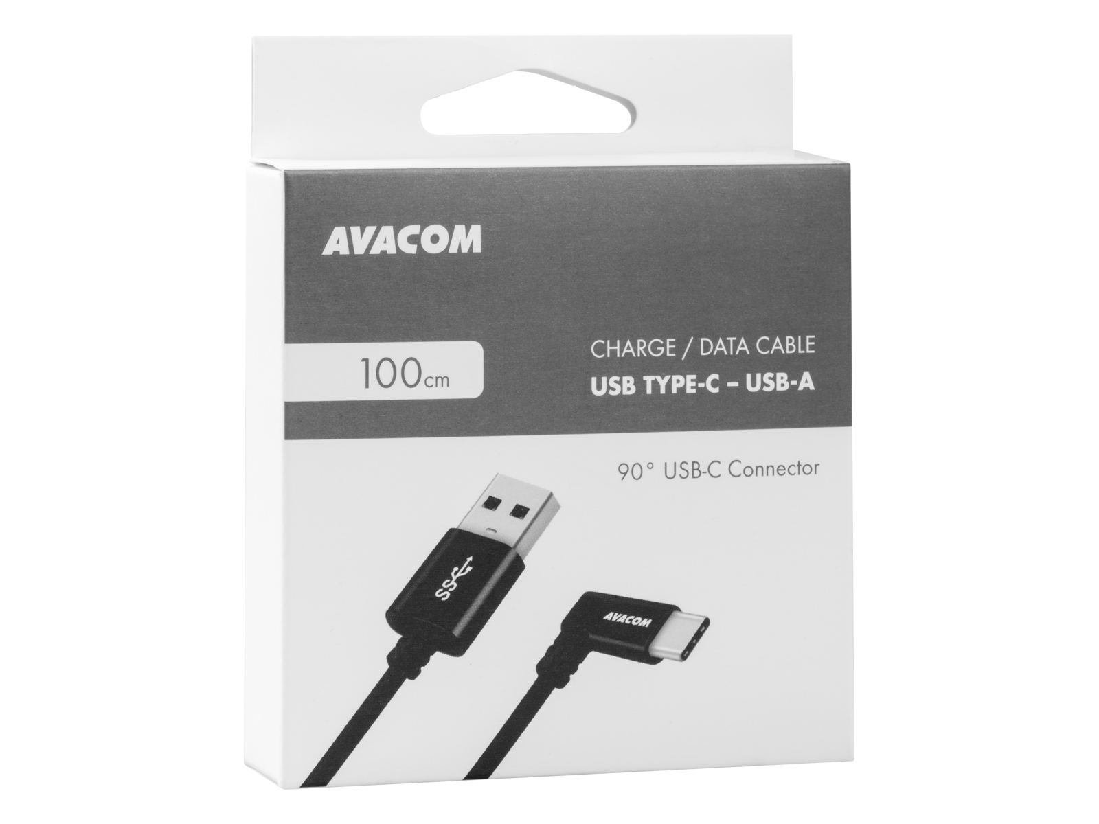AVACOM dátový a nabíjací kábel USB - USB Type-C, 100cm, konektor v uhle 90 °, čierny 