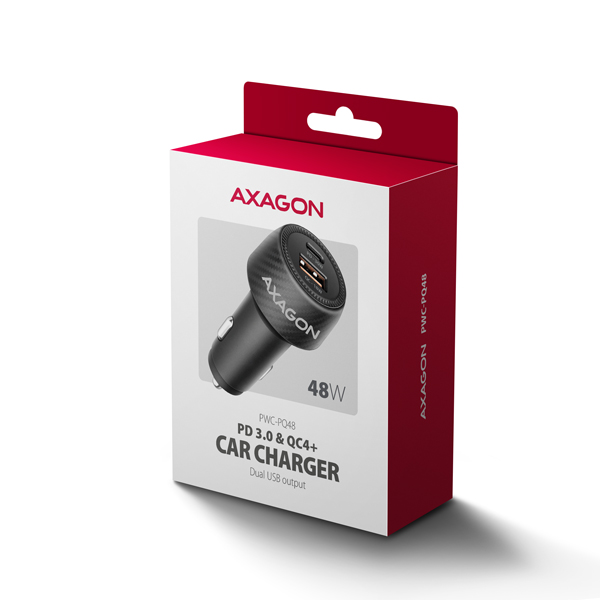 AXAGON PWC-PQ48 nabíjačka do auta 48W, USB-A + USB-C, PD3.0/ PPS/ QC4+/ SFC/ Apple 