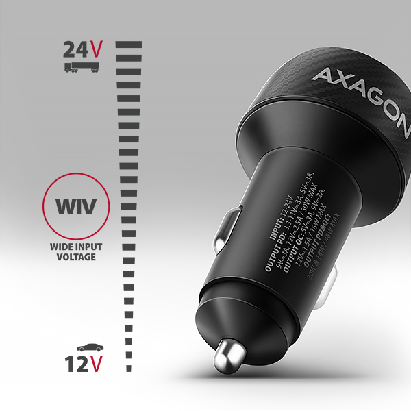 AXAGON PWC-PQ48 nabíjačka do auta 48W, USB-A + USB-C, PD3.0/ PPS/ QC4+/ SFC/ Apple 
