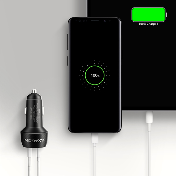 AXAGON PWC-PQ48 nabíjačka do auta 48W, USB-A + USB-C, PD3.0/ PPS/ QC4+/ SFC/ Apple 