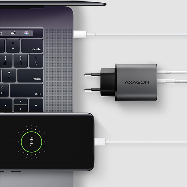 AXAGON ACU-PQ67D GaN nabíjačka do siete 67W, USB-A+USB-C, PD3.0/ PPS/ QC4+/ SFC2.0/ Apple, LCD display 