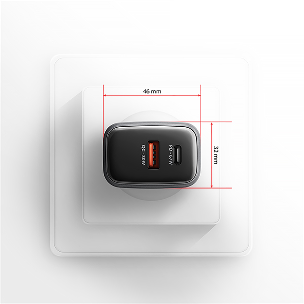 AXAGON ACU-PQ67D GaN nabíjačka do siete 67W, USB-A+USB-C, PD3.0/ PPS/ QC4+/ SFC2.0/ Apple, LCD display 