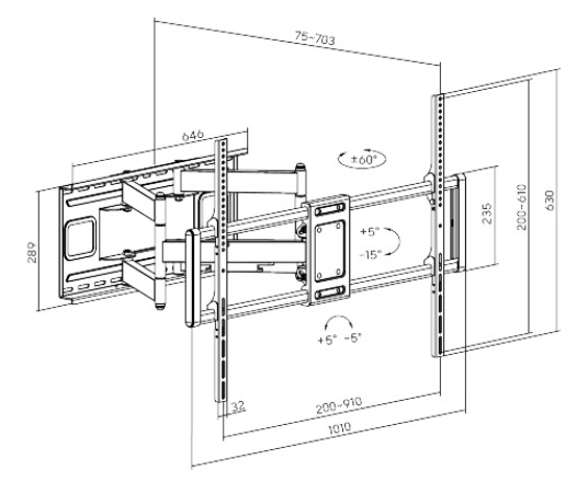 Výsuvný držiak Brateck LPA77-696 pre TV 60"-120" 120kg polohovateľný nástenný Heavy Duty 