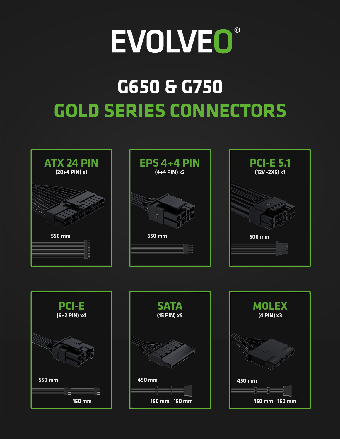EVOLVEO G650, zdroj 650W, ATX3.1, 14cm, aPFC, 80 + GOLD, 3YRW 