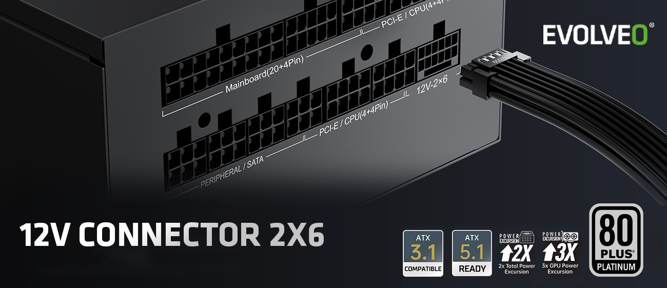 EVOLVEO P1000, 1000W/ ATX 3.1/ 80+ PLATINUM/  