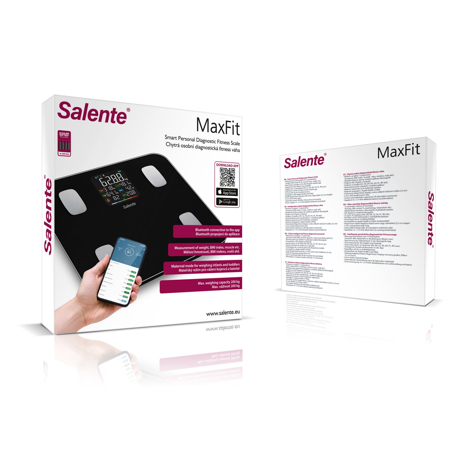 Salente MaxFit, múdra osobná diagnostická fitness váha, Bluetooth, čierna 