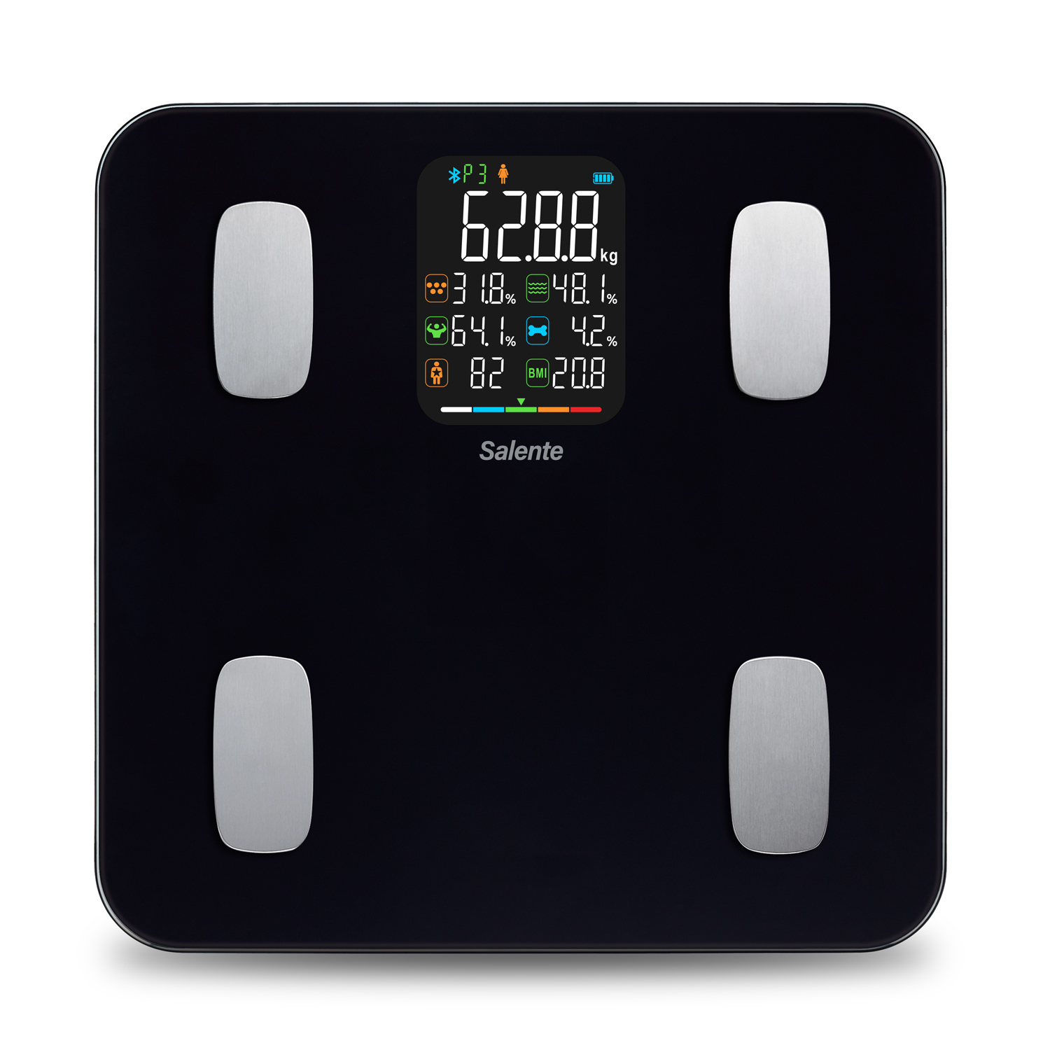 Salente MaxFit, múdra osobná diagnostická fitness váha, Bluetooth, čierna 