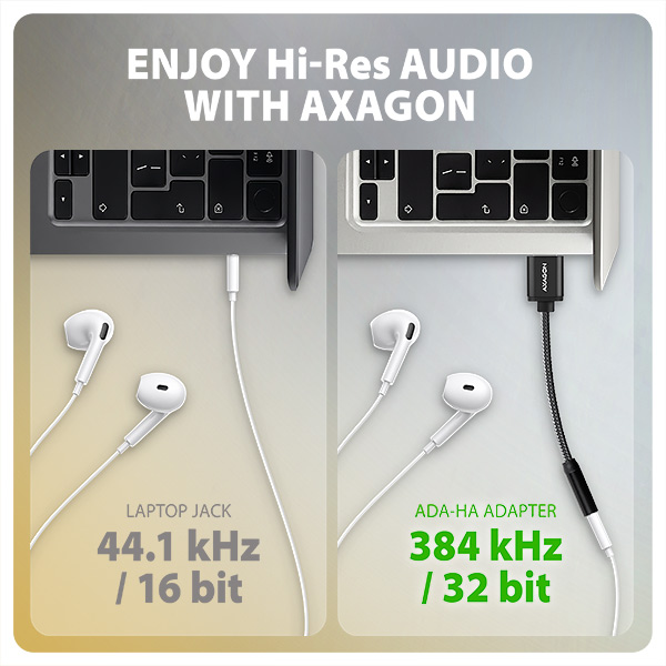 AXAGON ADA-HA, USB-A na 3.5mm jack Hi-Res DAC audio adaptér, 384kHz/ 32bit, stereo 
