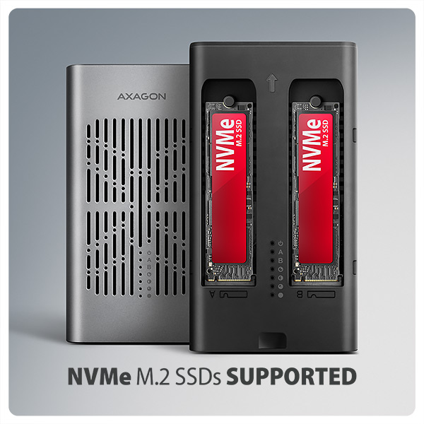 AXAGON EEM2-20GD, USB-C 20Gbps externý box pre dvoch M.2 NVMe SSD s funkciou klonovania 