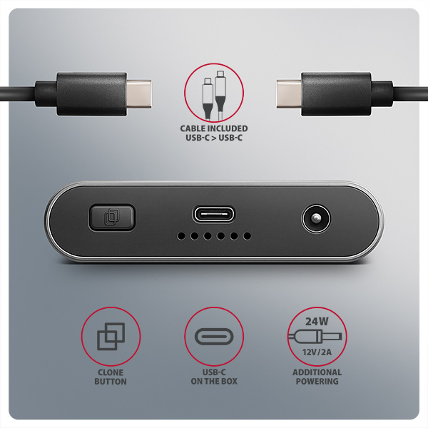 AXAGON EEM2-20GD, USB-C 20Gbps externý box pre dvoch M.2 NVMe SSD s funkciou klonovania 
