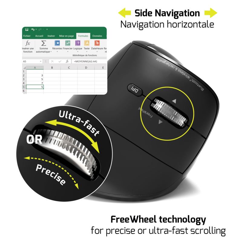 PORT CONNECT ERGO AUDITOR/ Vertikálna/ Optická/ Pre pravákov/ 4 800 DPI/ USB+BT/ Čierna 