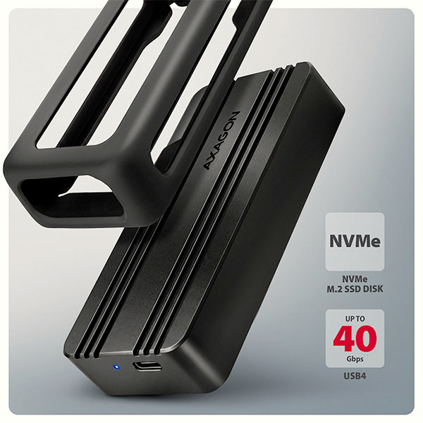 AXAGON EEM2-40G, USB-C 40Gbps externý box pre M.2 NVMe SSD, zosilnený hliník 