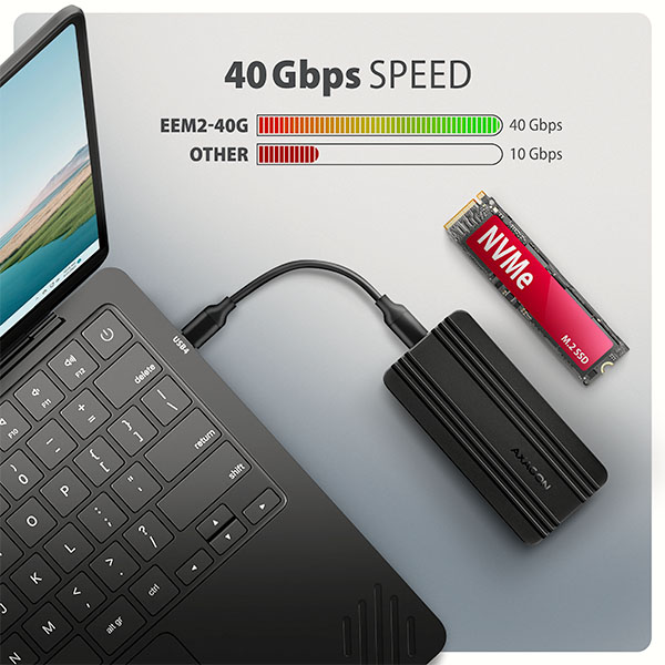 AXAGON EEM2-40G, USB-C 40Gbps externý box pre M.2 NVMe SSD, zosilnený hliník 
