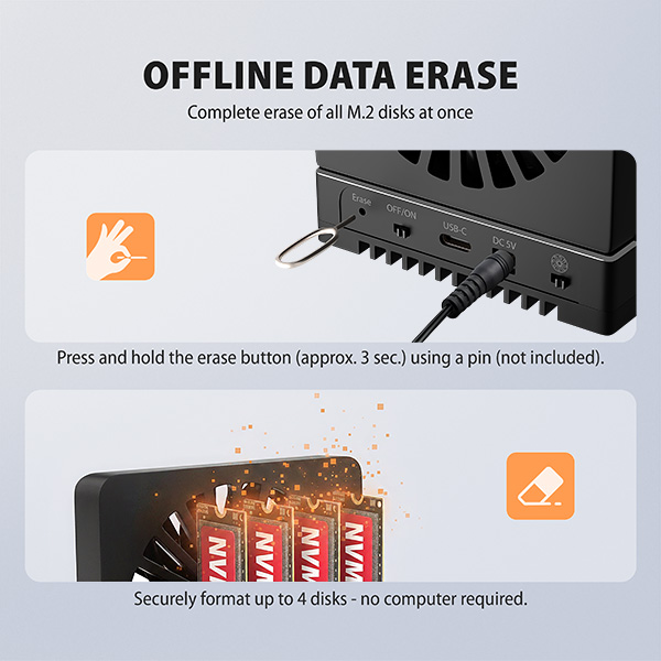 AXAGON ADSA-M2C44, USB4 dokovacia stanica pre 4× M.2 NVMe SSD s funkciou klonovania 