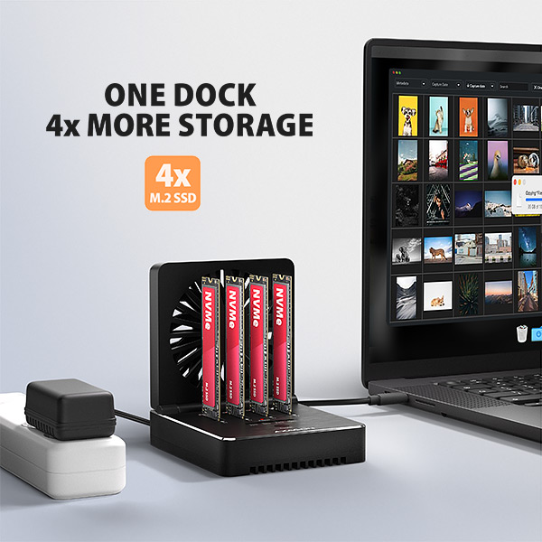 AXAGON ADSA-M2C44, USB4 dokovacia stanica pre 4× M.2 NVMe SSD s funkciou klonovania 