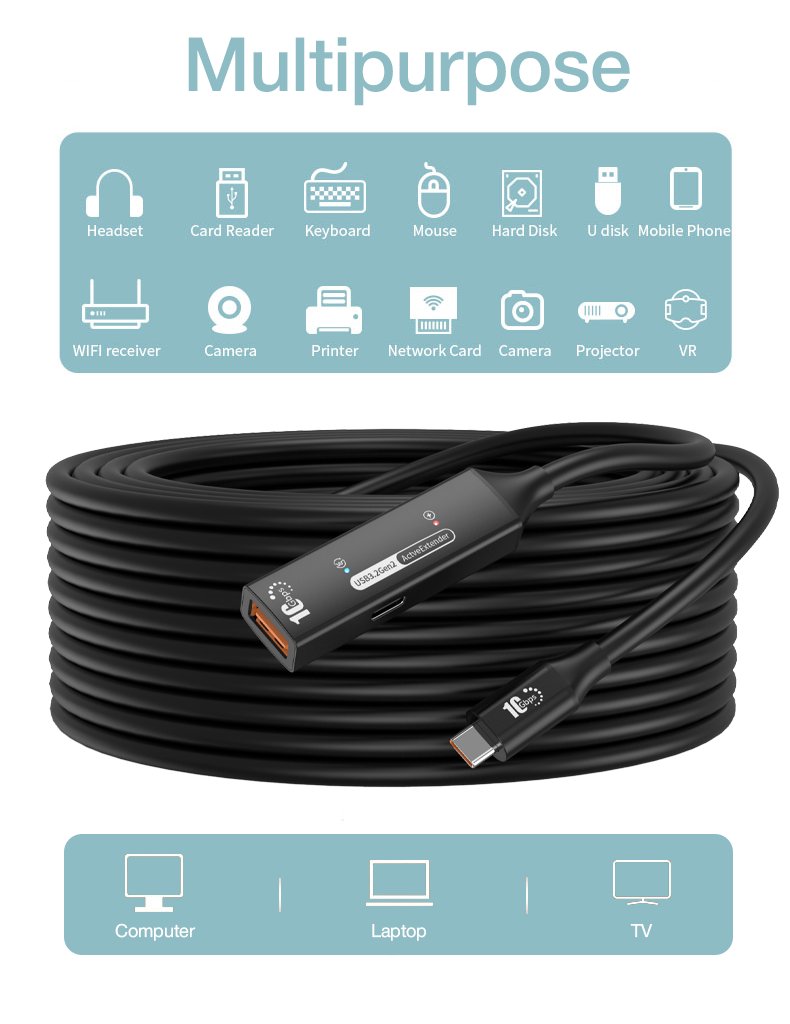 PremiumCord USB-A repeater + kábel USB-C, 5m 