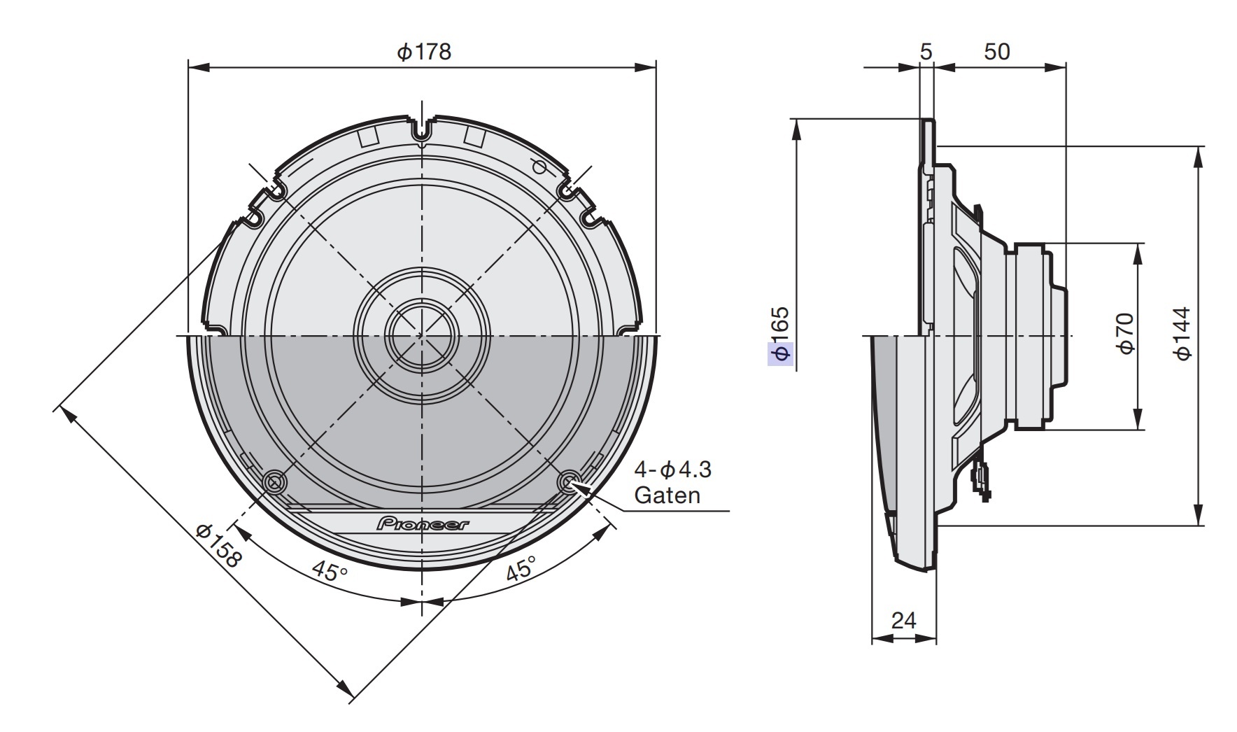 Pioneer TS-G1710F 17 cm jednopásmové reproduktory 