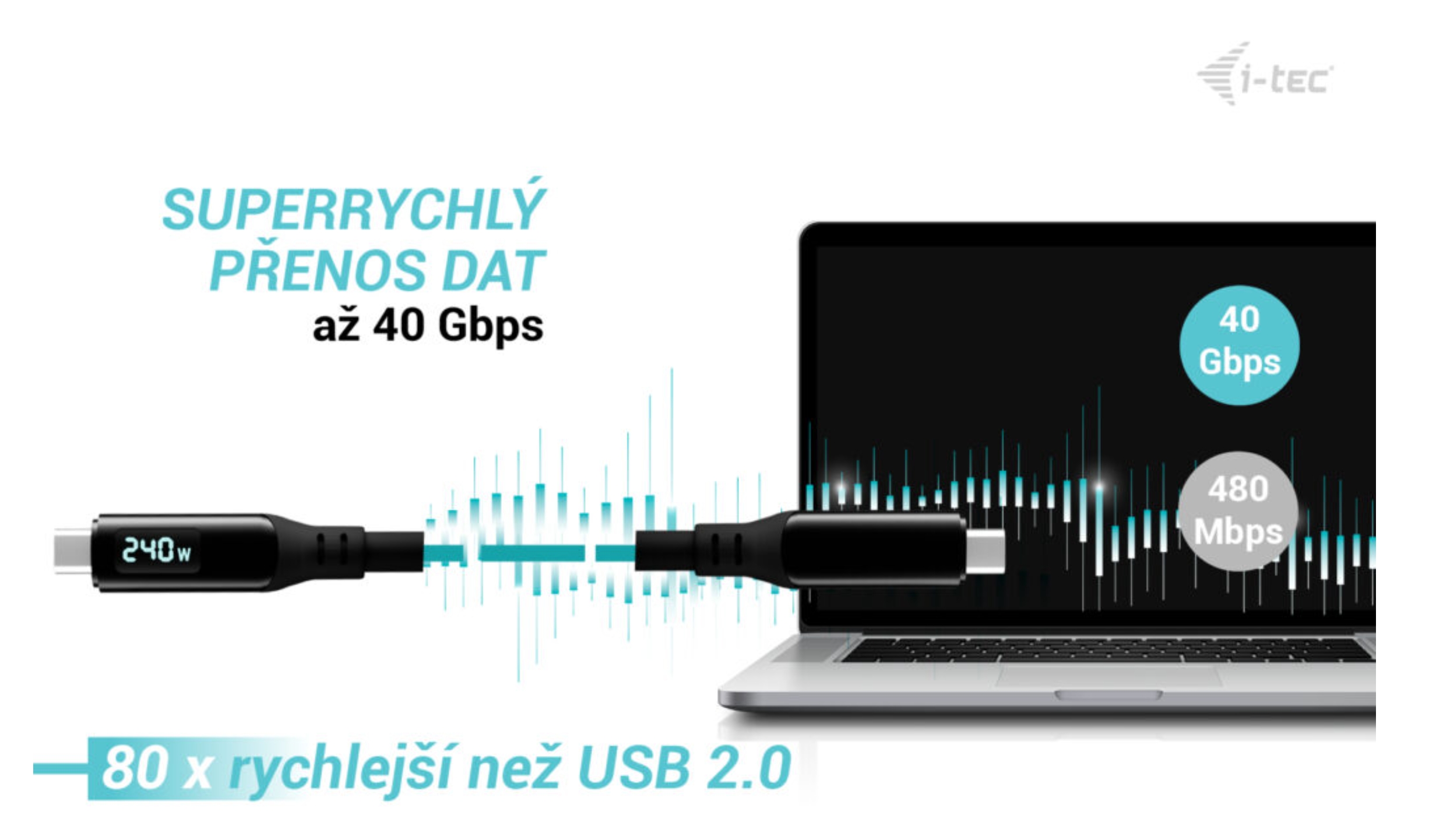 i-tec Thunderbolt 4/ USB4 Class Pro Cable 240W s LCD (40Gbps, 150cm) 