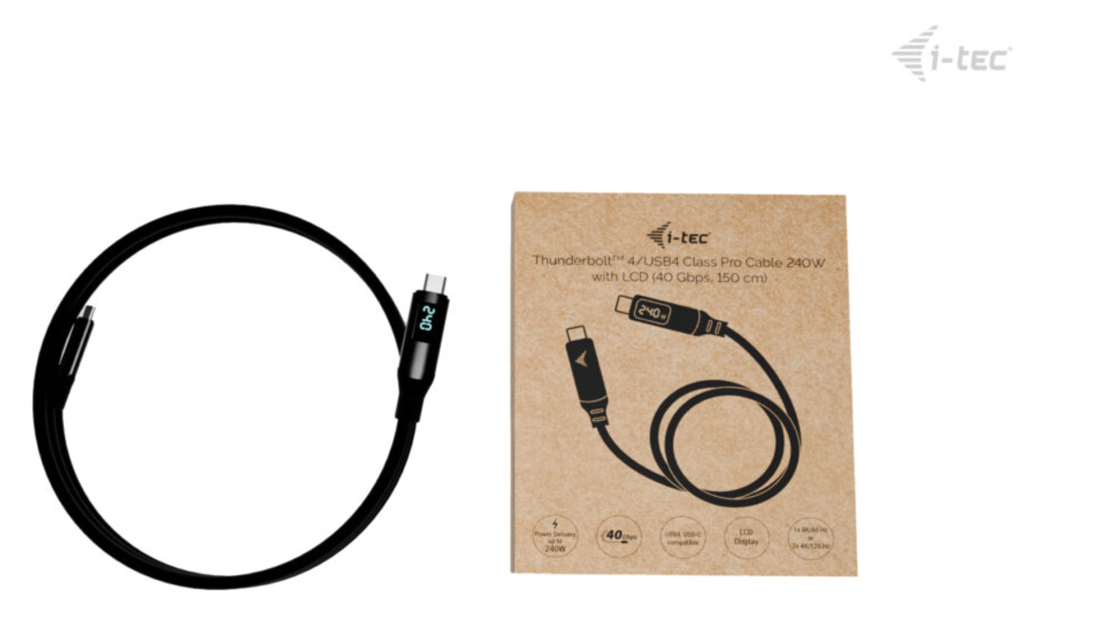 i-tec Thunderbolt 4/ USB4 Class Pro Cable 240W s LCD (40Gbps, 150cm) 