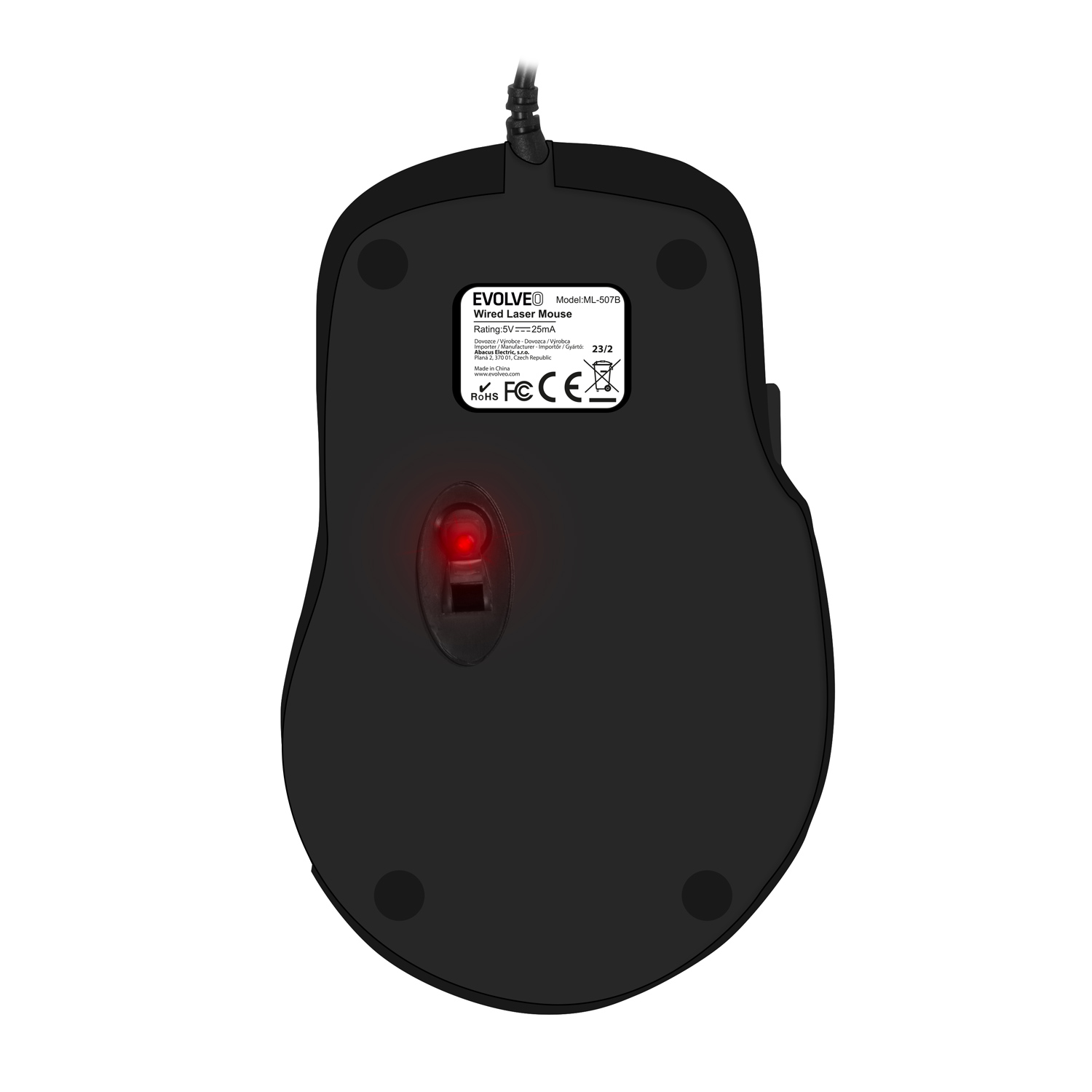 EVOLVEO ML-507B/ Ergonomická/ Laserová/ Pre pravákov/ 1 600 DPI/ Drôtová USB/ Čierna 