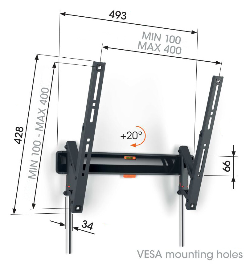 Vogel"s TVM 3413, TV držiak s náklonom pre obrazovky 32-65", 25 kg 
