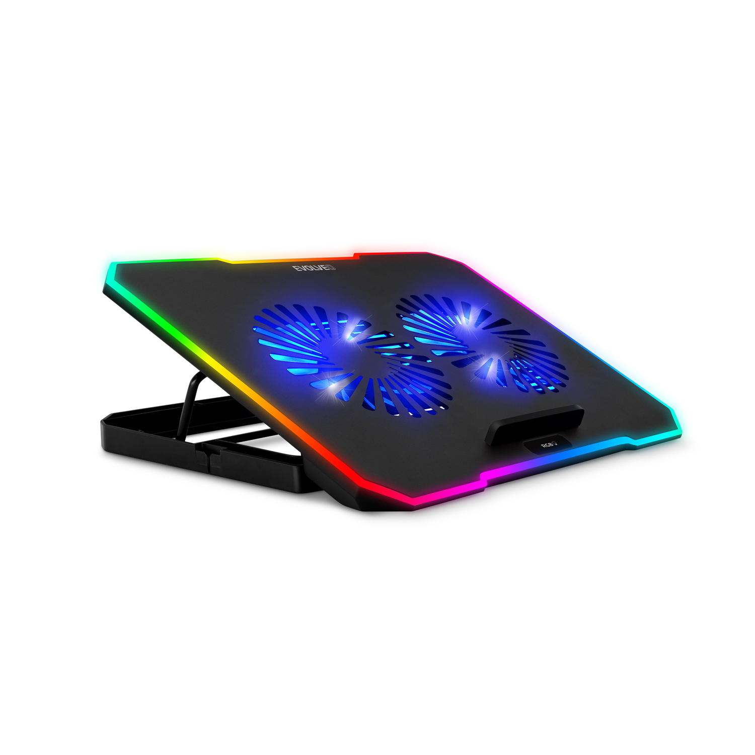 EVOLVEO CoolPro, chladiaca podložka pod notebook, 2x ventilátor, RGB podsvietenie, čierna 