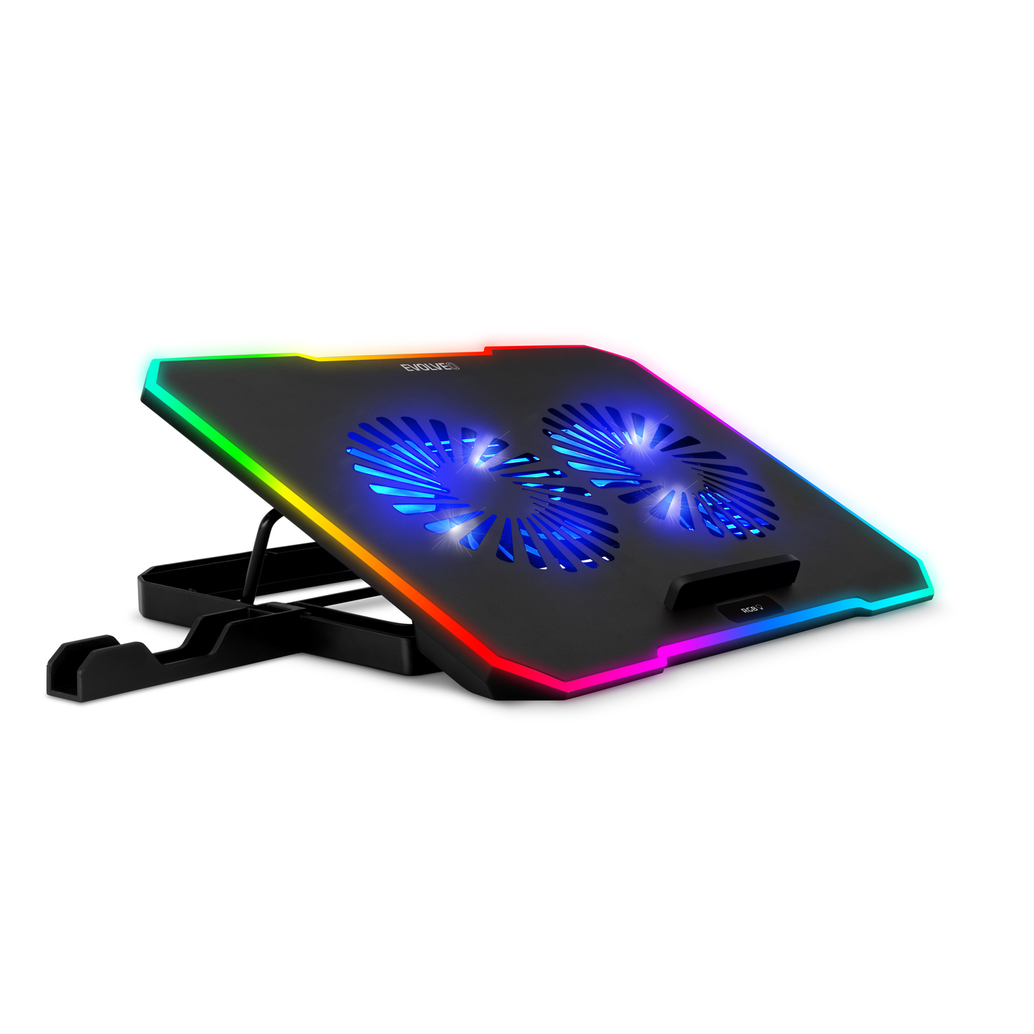 EVOLVEO CoolPro, chladiaca podložka pod notebook, 2x ventilátor, RGB podsvietenie, čierna 