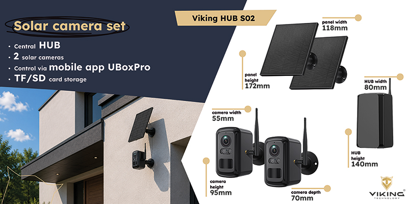 Set solárnych kamier Viking HUB S02/ 8000 mAh/ mobilné aplikácie/ outdoor 