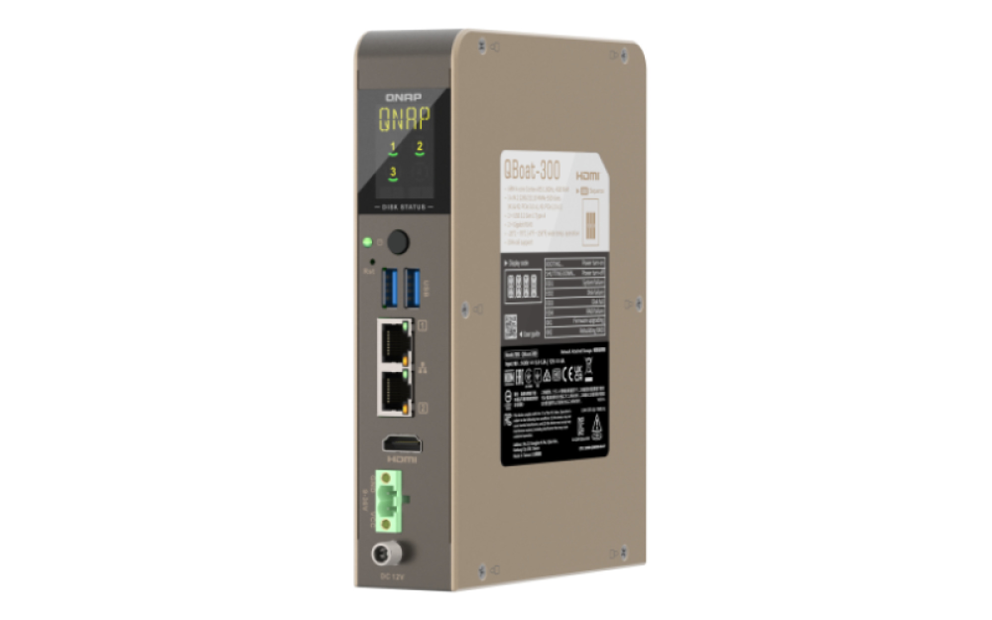 QNAP QBoat-300 (priemyselný NAS, 4core ARM, 4GB RAM, 3x M.2 slot, 2x 1GbE, 2x USB 3.2, 1x HDMI) 
