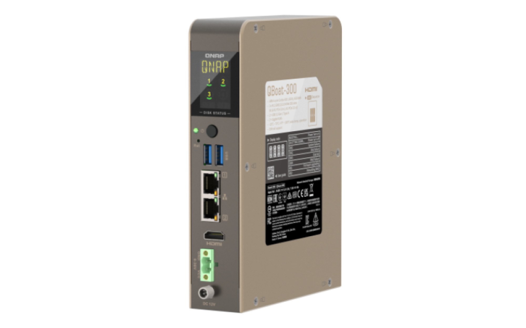 QNAP QBoat-300 (priemyselný NAS, 4core ARM, 4GB RAM, 3x M.2 slot, 2x 1GbE, 2x USB 3.2, 1x HDMI) 