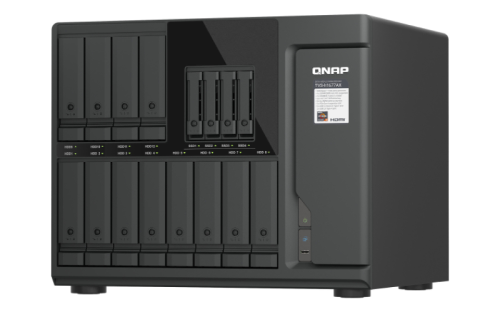 QNAP TVS-h1677AX-R5-16G (AMD Ryzen 5, ZFS, 16GB DDR5 RAM, 12x 3, 5" + 4x 2, 5", 2x 2, 5GbE, 2x 10GbE) 