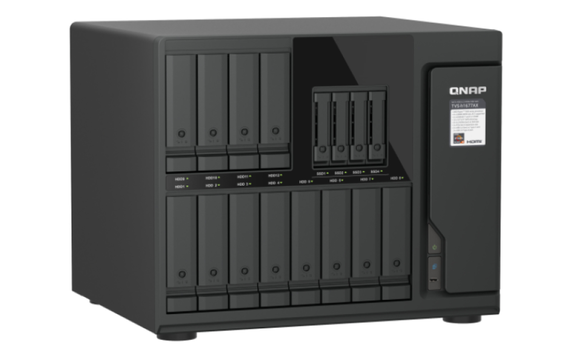 QNAP TVS-h1677AX-R5-16G (AMD Ryzen 5, ZFS, 16GB DDR5 RAM, 12x 3, 5" + 4x 2, 5", 2x 2, 5GbE, 2x 10GbE) 