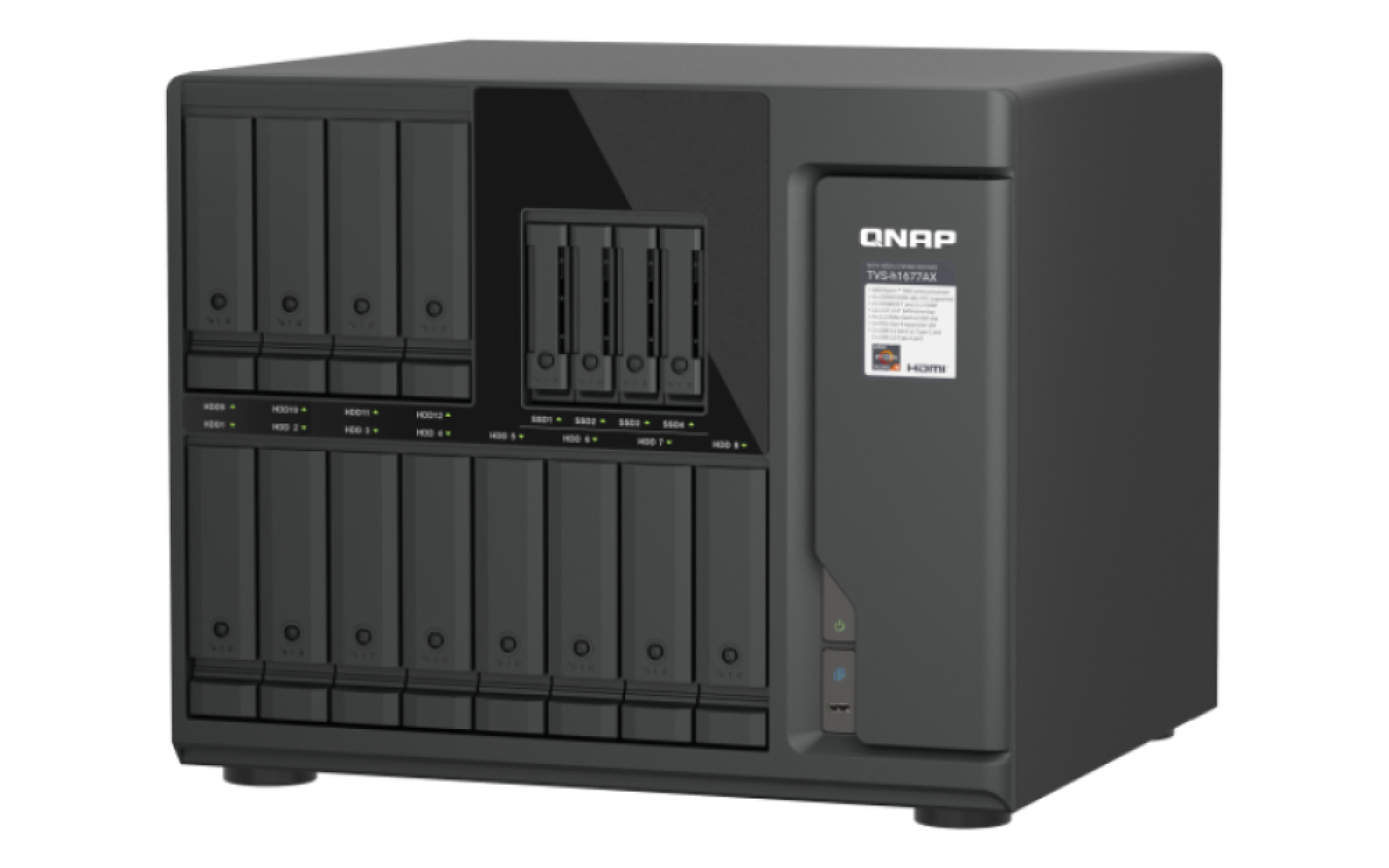 QNAP TVS-h1677AX-R5-16G (AMD Ryzen 5, ZFS, 16GB DDR5 RAM, 12x 3, 5" + 4x 2, 5", 2x 2, 5GbE, 2x 10GbE) 