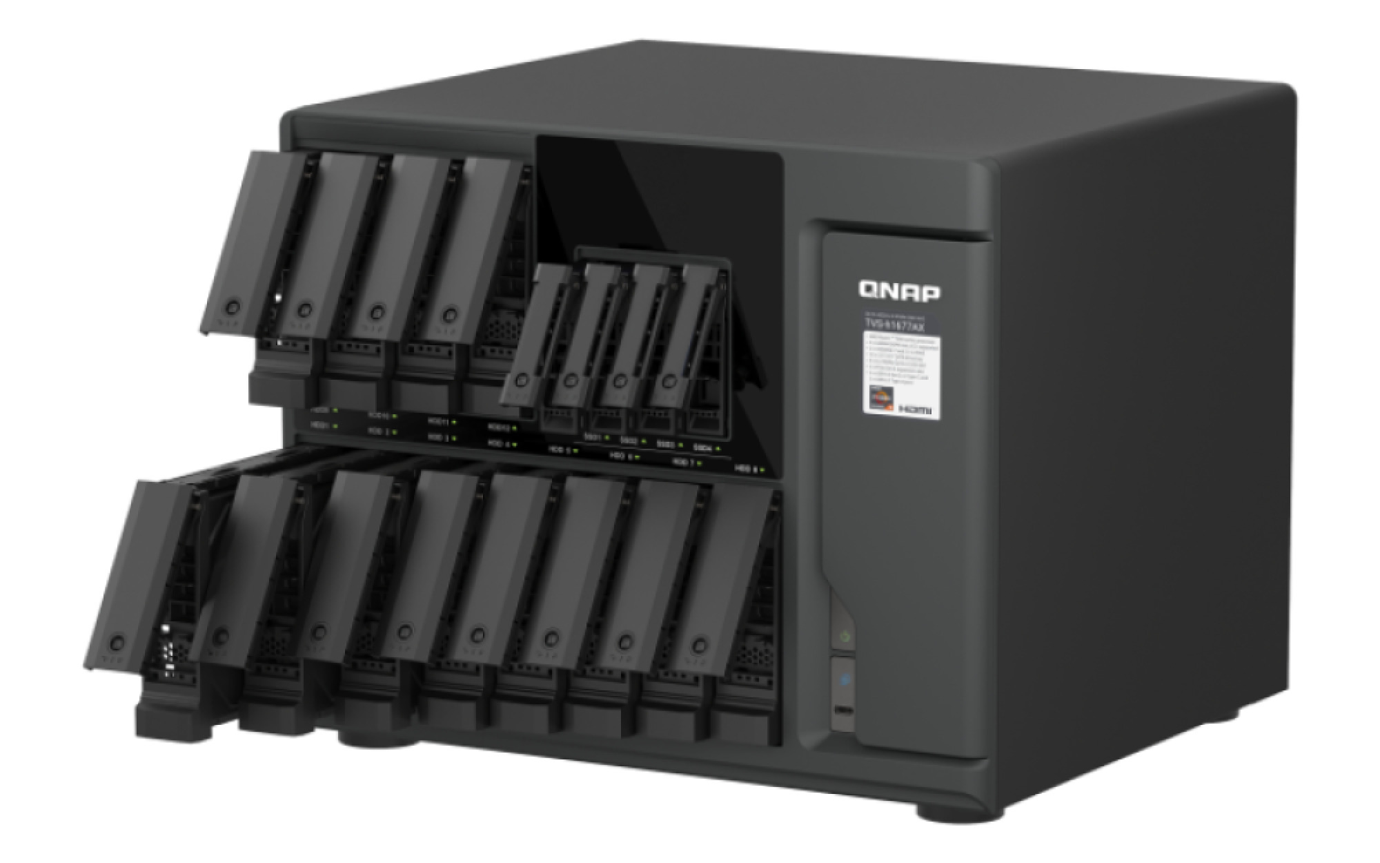 QNAP TVS-h1677AX-R5-16G (AMD Ryzen 5, ZFS, 16GB DDR5 RAM, 12x 3, 5" + 4x 2, 5", 2x 2, 5GbE, 2x 10GbE) 