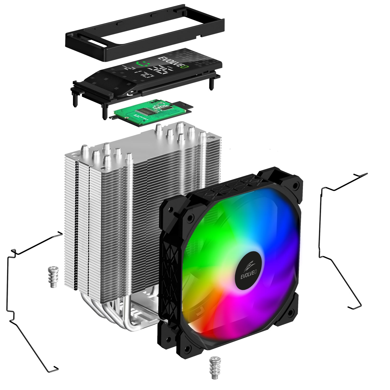 EVOLVEO QuietCool7, CPU chladič s digitálnym displejom, 6x heatpipe, čierny 