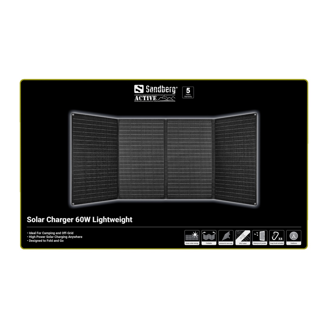 Sandberg Solar Charger 60W Lightweight, skladacia solárna nabíjačka, čierna 