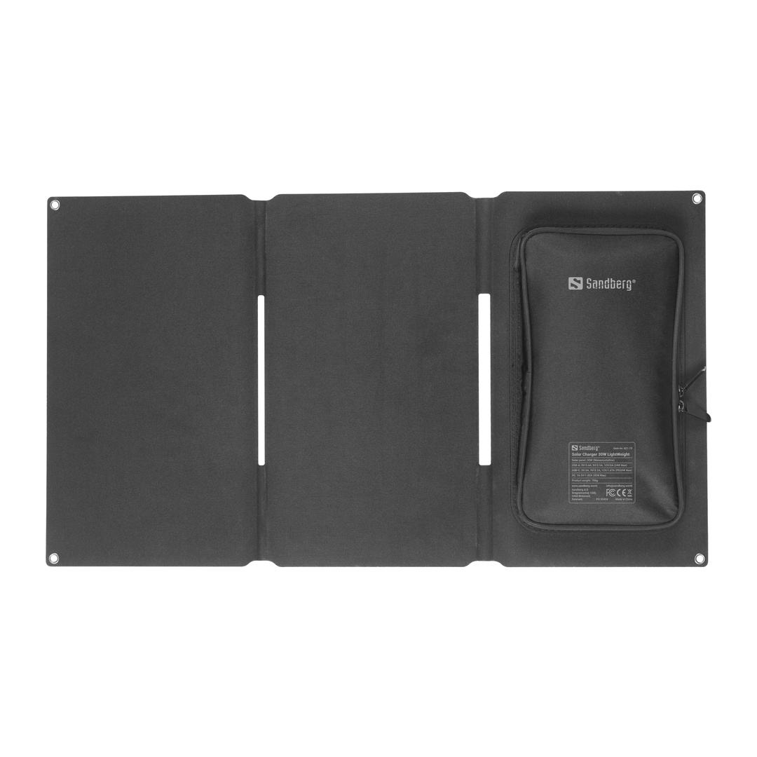 Sandberg Solar Charger 30W USB/ USB-C/ DC, skladacia solárna nabíjačka, čierna 