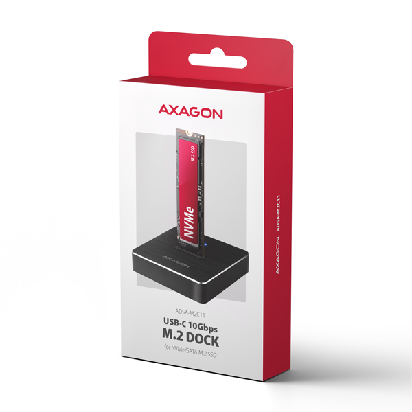 AXAGON ADSA-M2C11, USB-C 10Gbps dokovacia stanica pre 1× M.2 NVMe/ SATA SSD 