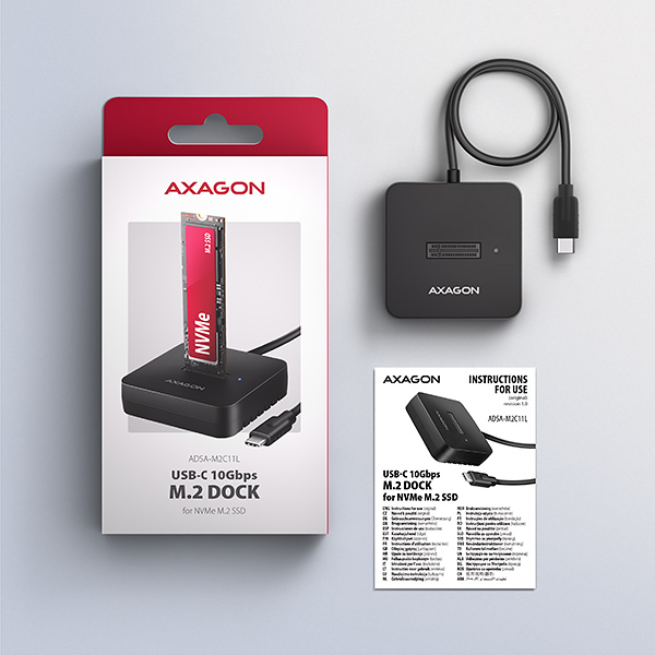 AXAGON ADSA-M2C11L, USB-C 10Gbps dokovacia stanica pre 1× M.2 NVMe SSD 