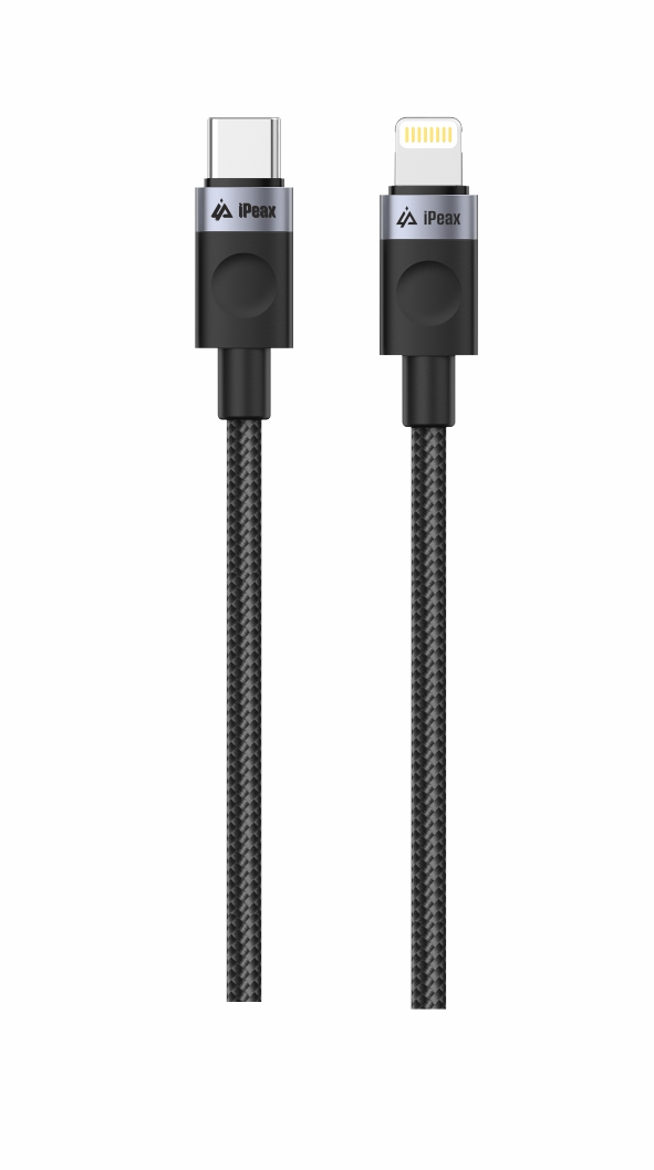 TEXTILNÝ KÁBEL USB-C / LIGHTNING 1M, USB 2.0 ČIERNY 