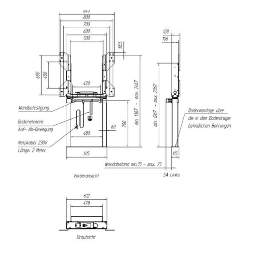 Držiak MEBIKON eQLift Next Wall/ Floor Compact 60 mm 