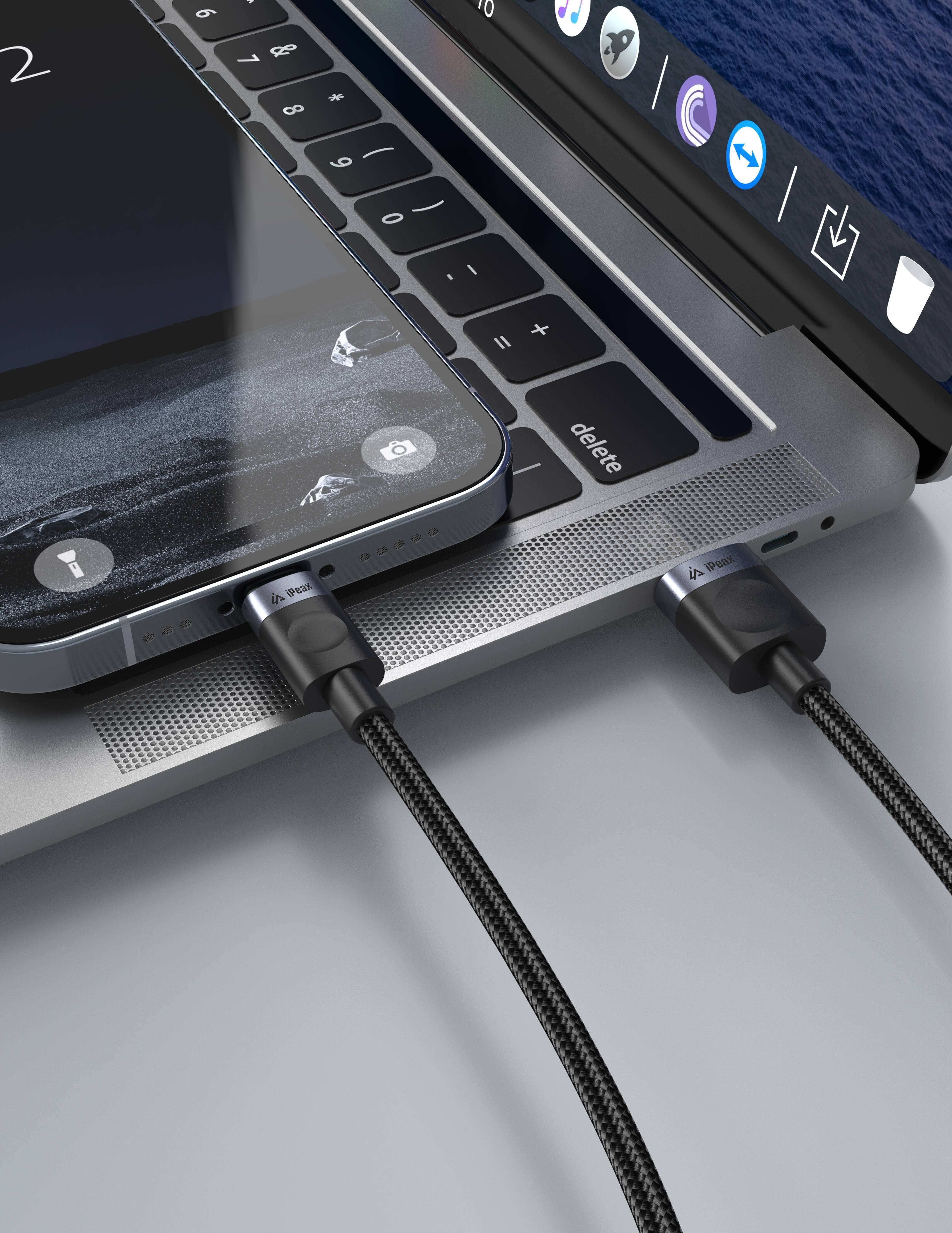 TEXTILNÝ KÁBEL USB-A / LIGHTNING 1M, USB 2.0 ČIERNY 