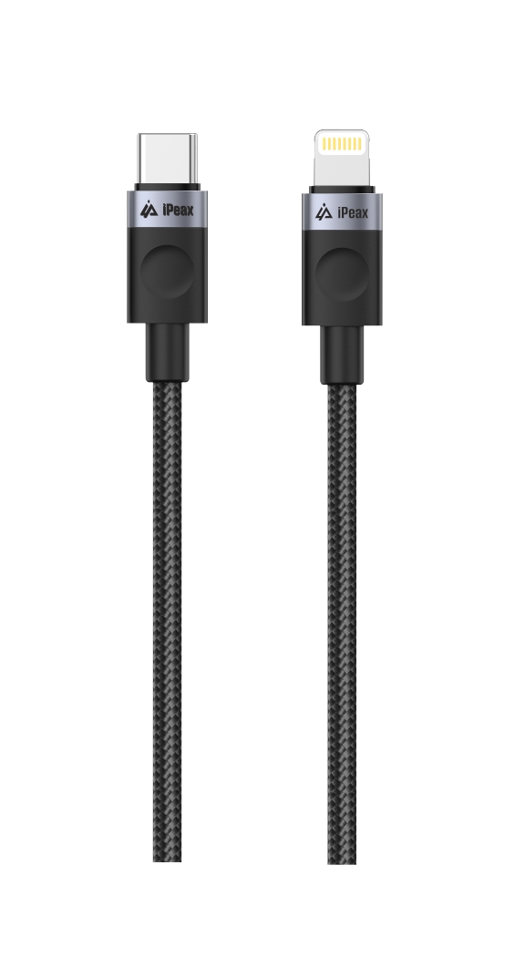 TEXTILNÝ KÁBEL USB-C/ LIGHTNING 1, 5M, USB 2.0 ČIERNY 