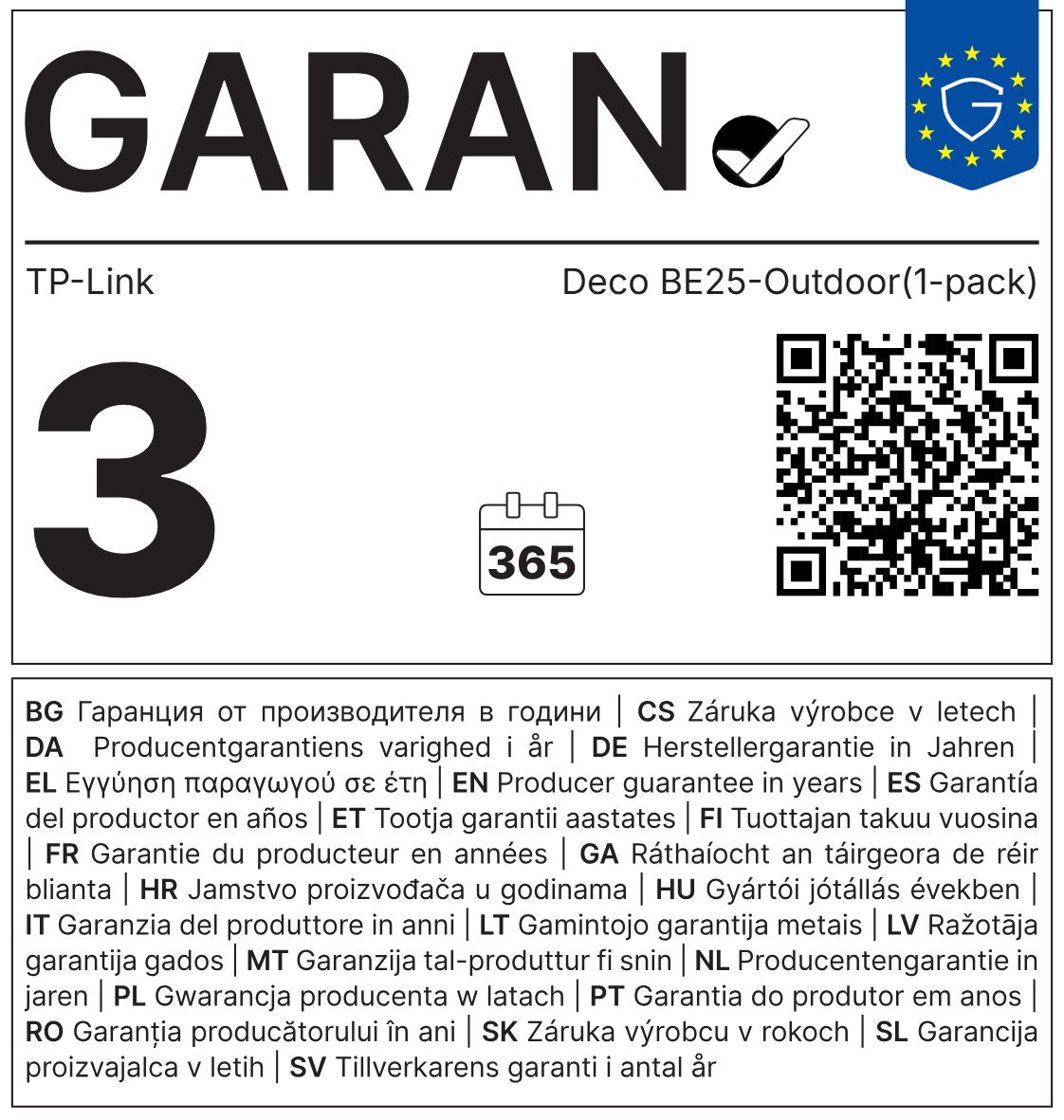 TP-link Wifi7 domáci mesh Deco BE25-Outdoor(1-pack) 
