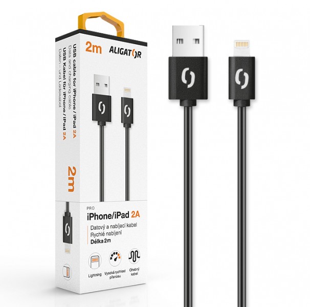 ALIGATOR Dátový kábel 2A iPh lightning 2m, čierny 