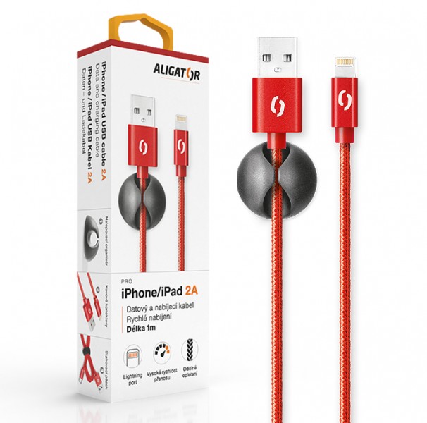ALIGATOR PREMIUM Dátový kábel 2A, Lightning červený